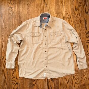 Wrangler Flex for Comfort Button Down Shirt Khaki Tan Large Mens Long Sleeve